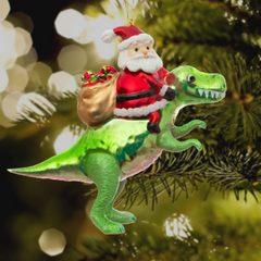 Sass & Belle Santa Riding a Dinosaur Bauble Christmas Tree Decoration