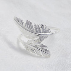 Lisa Angel Ring - Silver Adjustable Double Feather
