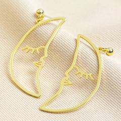 Lisa Angel Earring - Sleeping Crescent Moon Face Earrings Gold Or Silver