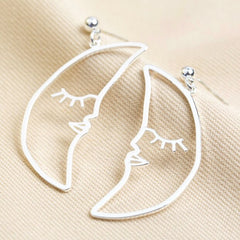 Lisa Angel Earring - Sleeping Crescent Moon Face Earrings Gold Or Silver