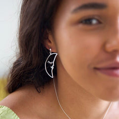 Lisa Angel Earring - Sleeping Crescent Moon Face Earrings Gold Or Silver