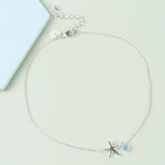Lisa Angel Anklet - Silver Starfish and Blue Gem Charm