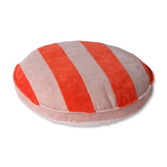 HKliving Striped Velvet Seat Cushion Round Red/Pink
