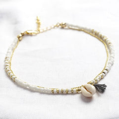 Lisa Angel Anklet - White Beaded Shell Charm