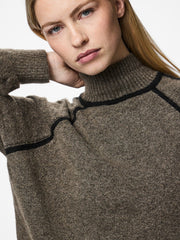 Pieces Lola High Neck Knit Pullover - Morel/Black