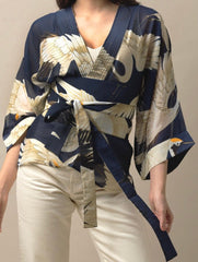 One Hundred Stars Stork Navy Kimono