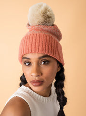 Powder Design - Thora Bobble Hat Coral & Taupe