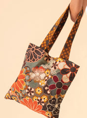 Powder Design - 70s Kaleidoscope Floral Velvet Tote Bag Sage