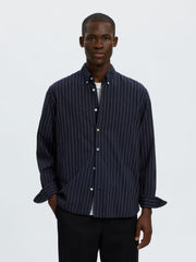 Selected Men Organic Cotton Jay Shirt - Sky Captain/White Pinstripe