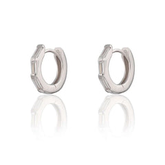 Scream Pretty - Silver Baguette Huggie Earrings With Clear Stones