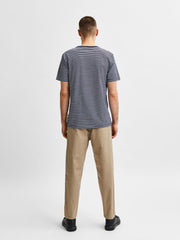 Selected Homme Norman Stripe O-Neck Tee - Navy Blazer/ Bright White
