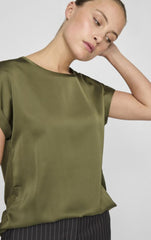 Vila Ellette Satin Top - Capulet Olive