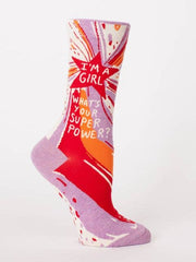 Blue Q I’m a Girl What’s Your Super Power Women’s Socks Size 5-10