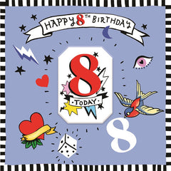Sooshichacha Age 8 Tattoo Birthday Card