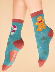 Powder Design - Gingerbread Man Ankle Socks Aqua