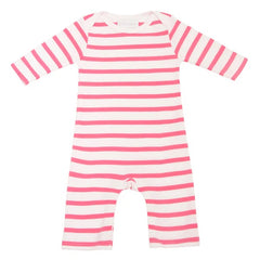 Bob & Blossom - Coral Pink & White Breton Striped Cotton All-In-One.