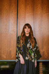 One Hundred Stars Orchid Black Crepe Kimono