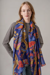 One Hundred Stars - Climbing Peacock Royal Blue Scarf