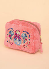 Powder Design - Velvet Embroidered Make-Up Bag Matryoshka Doll Petal