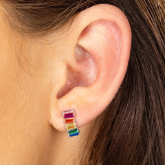 Scream Pretty - Gold Plated Rainbow Baguette Huggie Earrings