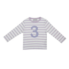 Bob & Blossom Long Sleeved Striped Number T-Shirt - Parma Violet & White