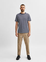 Selected Homme Norman Stripe O-Neck Tee - Navy Blazer/ Bright White