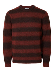 Selected Homme Rai Knit Relaxed Ombre Crew Neck - Red Ochre/Chocolate