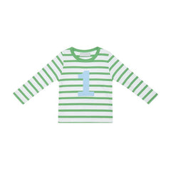 Bob & Blossom Long Sleeved Striped Breton Number T-Shirt - Green and Blue