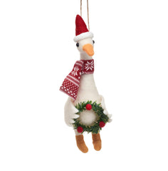 Sass & Belle Goose With Wreath Felt Hanging Decoration