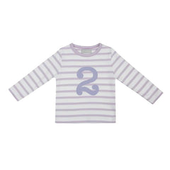 Bob & Blossom Long Sleeved Striped Number T-Shirt - Parma Violet & White