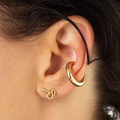 Scream Pretty Snake Stud Earrings With Green Eyes - Gold