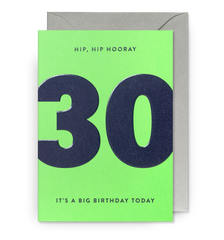 Lagom Design 30 Hip Hip Hooray  Birthday Card