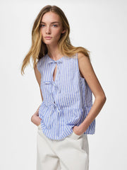 Pieces Jolly Tie Sleeveless Top - Hydrangea/ Bright White