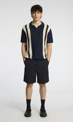 Selected Homme Mattis Knit Open Polo - Sky Captain/Oatmeal