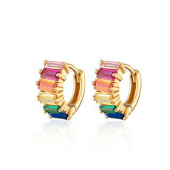 Scream Pretty - Gold Plated Rainbow Baguette Huggie Earrings