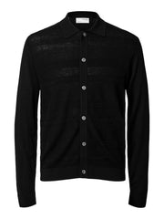 Selected Homme Tray Knit Merino Polo Cardigan - Black