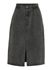 Vila Kira Midi Washed Denim Skirt - Dark Grey Denim