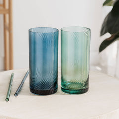 Twist Highball Glass Tumblers - Set of 2 Blue/Green