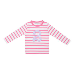 Bob & Blossom Long Sleeved Stripe Breton Number T-Shirt - Hot Pink and White