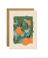 Cai & Jo Orange Drawing Plain Greetings Card