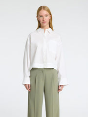 Selected Femme Astha Long Sleeve Cropped Boxy Shirt - Bright White