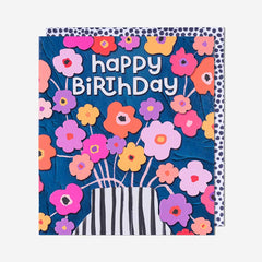 Pigment Gesso Floral Stripe Vase Birthday Card