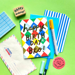 Kerrie Illustrates Happy Birthday Bro! Patterned Birthday Card
