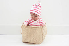 Bob & Blossom - Coral Pink & White Breton Striped Cotton All-In-One.