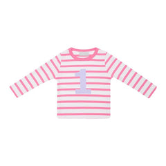 Bob & Blossom Long Sleeved Stripe Breton Number T-Shirt - Hot Pink and White