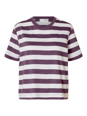 Selected Femme Essential Striped Boxy Tee T- Shirt Plum Perfect /Bright