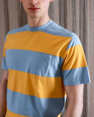 Far Afield Crew Neck Pocket T-Shirt - Bold Stripe Allure Blue/Honey Gold