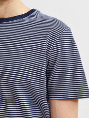 Selected Homme Norman Stripe O-Neck Tee - Navy Blazer/ Bright White