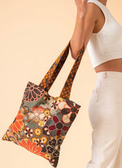 Powder Design - 70s Kaleidoscope Floral Velvet Tote Bag Sage