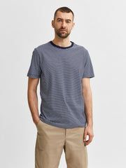 Selected Homme Norman Stripe O-Neck Tee - Navy Blazer/ Bright White